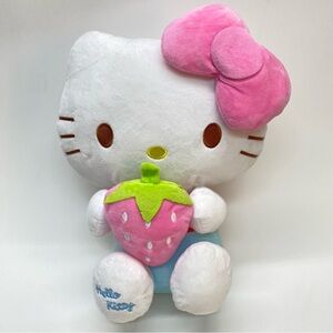 Hello Kitty Plush Holding A Pink Strawberry W/ Big Matching Bow Stuffed Animal
